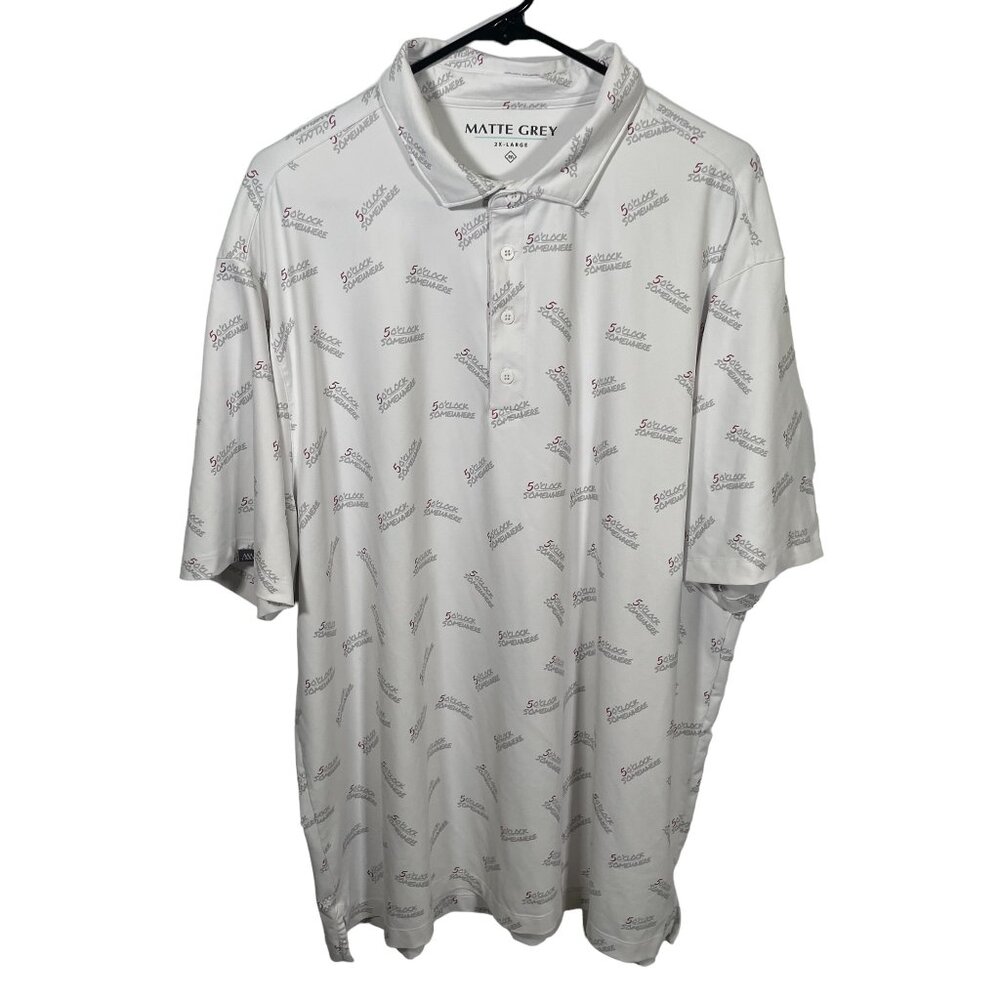 Matte Grey Golf Polo Shirt Mens Size 2XL XXL 5 O'Clock Somewhere White SS